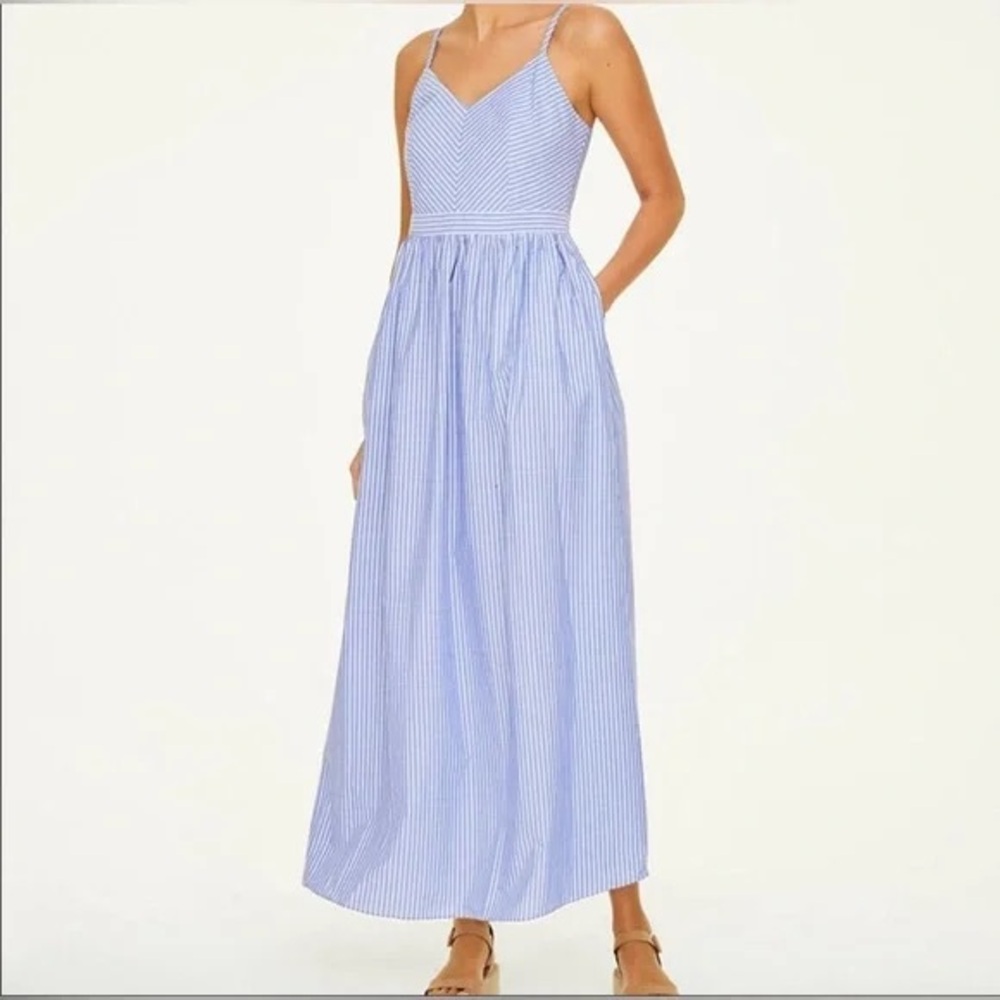 LOFT Blue and White Striped Maxi Dress